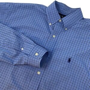 Ralph Lauren Blake Plaid Button Down Shirt Blue White Check LS Men's Large